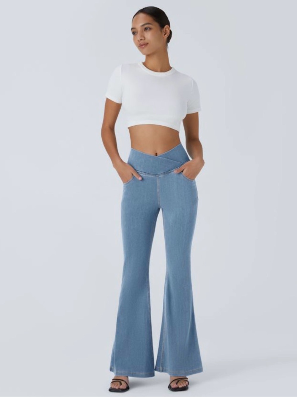 Halara Flex High Waisted Crossover Pocket InstantCool Washed Casual Jeans M 8/10 - Picture 16 of 16